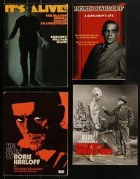 3s180 LOT OF 4 HORROR SOFTCOVER MOVIE BOOKS 1970s-2000s Boris Karloff, one signed by the author!