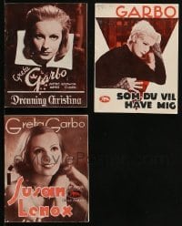 3s320 LOT OF 3 DANISH PROGRAMS OF GRETA GARBO MOVIES 1930s great different images!