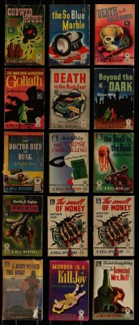 3s159 LOT OF 15 DELL MYSTERY PAPERBACK BOOKS 1940s great detective stories with cool cover art!