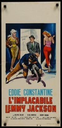 3t878 AS IF IT WERE RAINING Italian locandina 1963 Eddie Constantine, sexy artwork by Casaro!