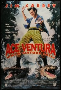 3w015 ACE VENTURA WHEN NATURE CALLS DS 1sh 1995 wacky Jim Carrey on crocodiles by John Alvin!