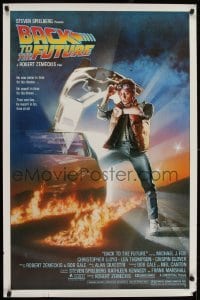 3w076 BACK TO THE FUTURE studio style 1sh 1985 art of Michael J. Fox & Delorean by Drew Struzan!
