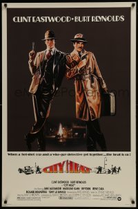 3w174 CITY HEAT 1sh 1984 art of Clint Eastwood the cop & Burt Reynolds the detective by Fennimore!