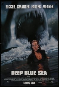 3w211 DEEP BLUE SEA advance DS 1sh 1999 cool image of sexy girl about to be attacked by gigantic shark!