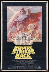 3w252 EMPIRE STRIKES BACK studio style 1sh R1981 George Lucas sci-fi classic, artwork by Tom Jung!