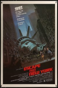 3w260 ESCAPE FROM NEW YORK studio style 1sh 1981 Carpenter, Jackson art of decapitated Lady Liberty!