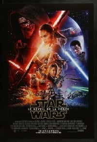3w297 FORCE AWAKENS int'l French language advance DS 1sh 2015 Star Wars: Episode VII, cast montage!