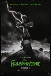 3w303 FRANKENWEENIE teaser DS 1sh 2012 Tim Burton, horror image of wacky graveyard!
