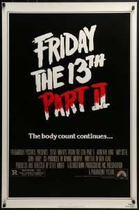 3w308 FRIDAY THE 13th PART II 1sh R1980s slasher horror sequel, body count continues!