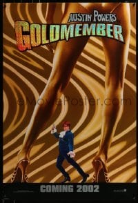 3w341 GOLDMEMBER foil teaser 1sh 2002 style, Mike Myers as Austin Powers between sexy legs!
