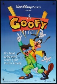 3w347 GOOFY MOVIE DS 1sh 1995 Walt Disney, it's hard to be cool when your dad is Goofy, blue style!