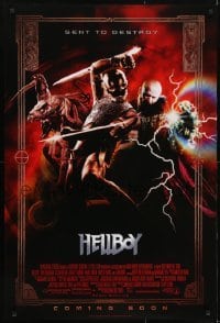 3w384 HELLBOY int'l advance DS 1sh 2004 Perlman, Guillermo del Toro, great image of the villains!