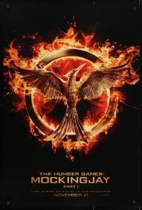 3w407 HUNGER GAMES: MOCKINGJAY - PART 1 teaser DS 1sh 2014 logo, fire burns brighter in the darkness