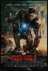 3w441 IRON MAN 3 advance DS 1sh 2013 cool image of Robert Downey Jr in title role by ocean!