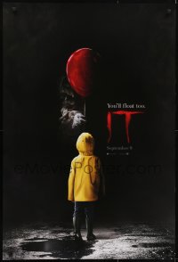 3w446 IT teaser DS 1sh 2017 creepy image of Pennywise handing child balloon, you'll float too!