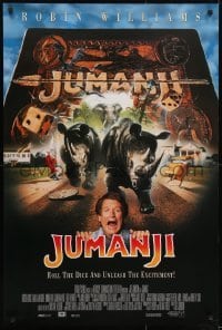 3w464 JUMANJI int'l DS 1sh 1995 Robin Williams, Hunt & Kirsten Dunst, it's a jungle in here!
