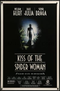 3w487 KISS OF THE SPIDER WOMAN 1sh 1985 cool artwork of sexy Sonia Braga in spiderweb dress!