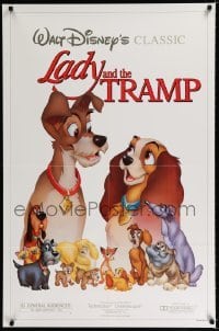 3w496 LADY & THE TRAMP 1sh R1986 Walt Disney romantic canine dog classic cartoon!