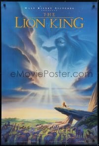 3w522 LION KING DS 1sh 1994 Disney Africa, John Alvin art of Simba on Pride Rock with Mufasa in sky