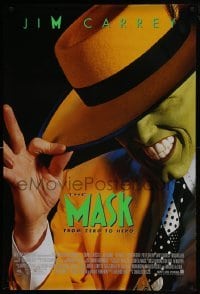 3w569 MASK style B int'l 1sh 1994 great super close up of wacky Jim Carrey in full make-up!