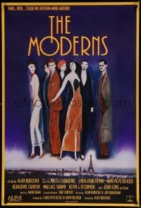 3w592 MODERNS 1sh 1988 Alan Rudolph, cool artwork of trendy 1920's people by star Keith Carradine!
