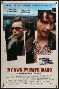 3w610 MY OWN PRIVATE IDAHO 1sh 1991 close up of smoking River Phoenix & Keanu Reeves!