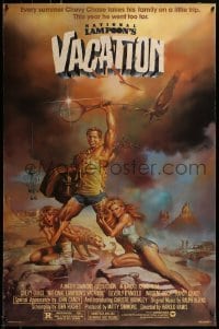 3w619 NATIONAL LAMPOON'S VACATION 1sh 1983 art of Chevy Chase, Brinkley & D'Angelo by Vallejo!