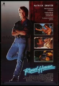 3w731 ROAD HOUSE 1sh 1989 full-length Patrick Swayze is the best bouncer in the business!