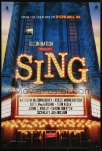 3w793 SING advance DS 1sh 2016 voices of Matthew McConaughey, Witherspoon, Seth FacFarlane!
