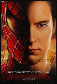 3w821 SPIDER-MAN 2 advance DS 1sh 2004 great close-up image of Tobey Maguire in the title role!
