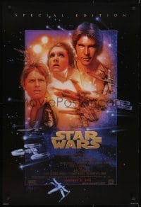 3w839 STAR WARS style B advance 1sh R1997 George Lucas, cool art by Drew Struzan!