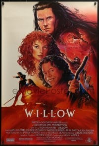 3w969 WILLOW 1sh 1988 Ron Howard directed, John Alvin art of Val Kilmer, Warwick Davis & Whalley!