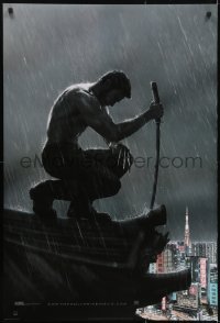 3w977 WOLVERINE style B int'l teaser DS 1sh 2013 barechested Jackman kneeling on rooftop in rain!