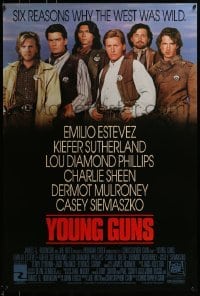 3w995 YOUNG GUNS int'l 1sh 1988 Emilio Estevez, Charlie Sheen, Kiefer Sutherland, Lou Diamond Phillips