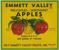 3x142 EMMETT VALLEY 9x11 crate label 1950s pre-cooled northwest apples from Idaho!