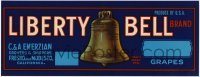 3x156 LIBERTY BELL 5x13 crate label 1950s fresh grapes packed in Fresno & Modesto, California!