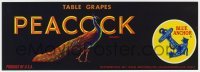 3x168 PEACOCK 4x12 crate label 1970s fresh table grapes from Sacramento, California!