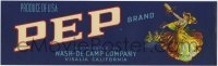 3x169 PEP BRAND 4x13 crate label 1950s from the Nash-De Camp Company of Visalia, California!