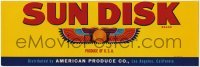 3x181 SUN DISK 4x12 crate label 1950s American Produce Co. of Los Angeles, California!