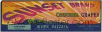 3x182 SUNSET BRAND 4x13 crate label 1950s California zinfandel grapes of Fresno!