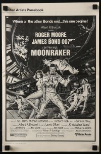 3x790 MOONRAKER pressbook 1979 art of Roger Moore as James Bond & sexy space babes by Goozee!