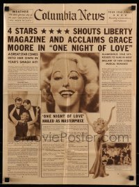 3x819 ONE NIGHT OF LOVE pressbook 1934 pretty opera singer Grace Moore, cool newspaper design!