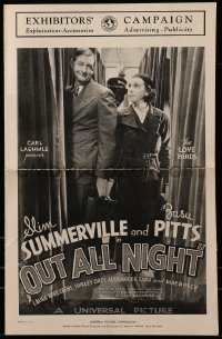 3x824 OUT ALL NIGHT pressbook 1933 Slim Summerville & Zasu Pitts in Universal comedy!