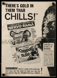 3x973 WEREWOLF IN A GIRLS' DORMITORY/CORRIDORS OF BLOOD pressbook 1960s wild horror double-bill!