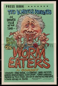 3x994 WORM EATERS pressbook 1977 Ted V. Mikels gross-out classic, great wacky artwork by Green!