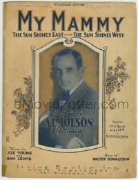 3x256 SINBAD stage play sheet music 1921 great close portrait of Al Jolson, My Mammy!