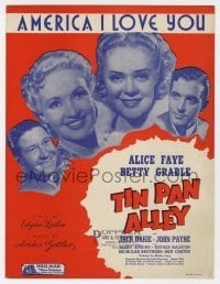 3x263 TIN PAN ALLEY sheet music 1940 Alice Faye, Betty Grable, Oakie, Payne, America I Love You!