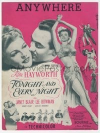 3x265 TONIGHT & EVERY NIGHT sheet music 1944 full-length sexy showgirl Rita Hayworth, Anywhere!