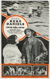 3x119 SWIM GIRL SWIM English trade ad 1928 Bebe Daniels, Gertrude Ederle, James Hall
