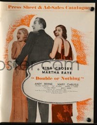 3x510 DOUBLE OR NOTHING English pressbook 1937 Bing Crosby, wacky Martha Raye, Mary Carlisle